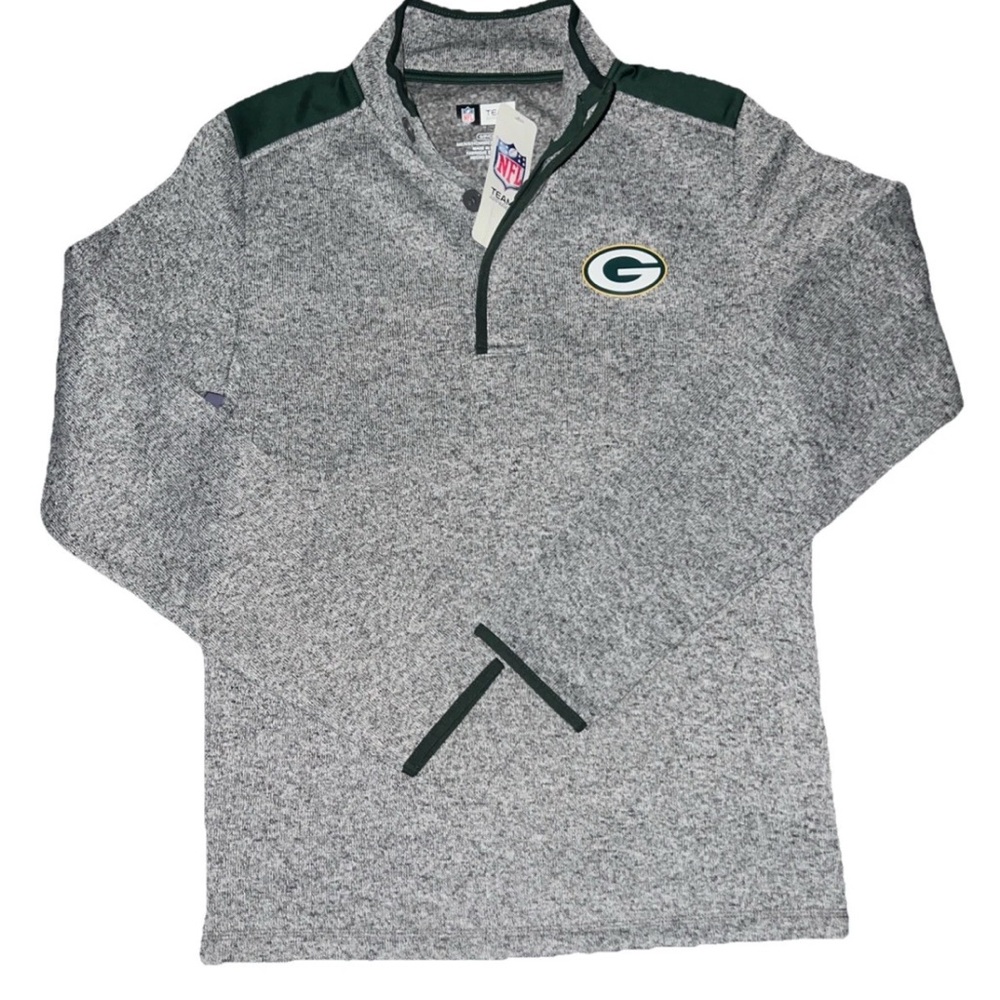 Green Bay Packers NFL Team Apparel Quarter Zip Jacket Grey Mens Sz Small NWT